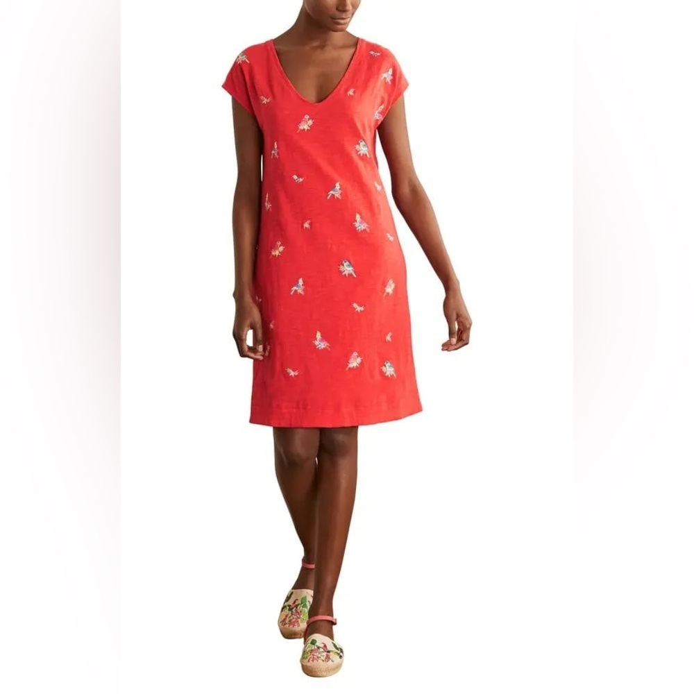 Boden Polly Parrot Orange Embroidered T-Shirt Dress - Size 4L